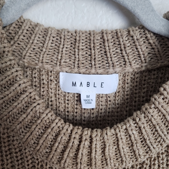 Mable Cable Open Knit Beige Tan High Neck Padded Maxi Dress Boho Modest Neutral - Picture 11 of 12